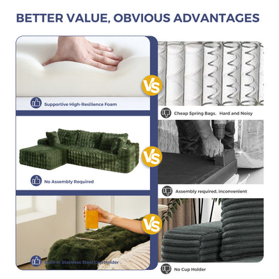 MAXYOYO 104" Modular Sectional Couch with L-Shape Chaise, Modern Boneless Couch for Living Room, Sofa in A Box, Oversized Sofa Sleeper with Deep Seat, No Assembly Required, Green