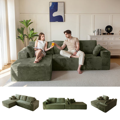 MAXYOYO 104" L-Shape Sectional Sofa - Corduroy Cloud Modular Couch for Living Room, Green