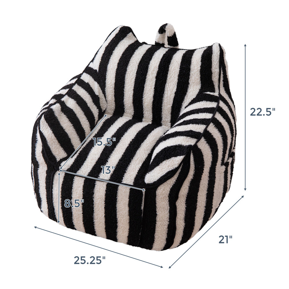 MAXYOYO Kids Bean Bag Chair, Sherpa Bean Bag Couch with Decorative Edges for children's room (Stripe Black)