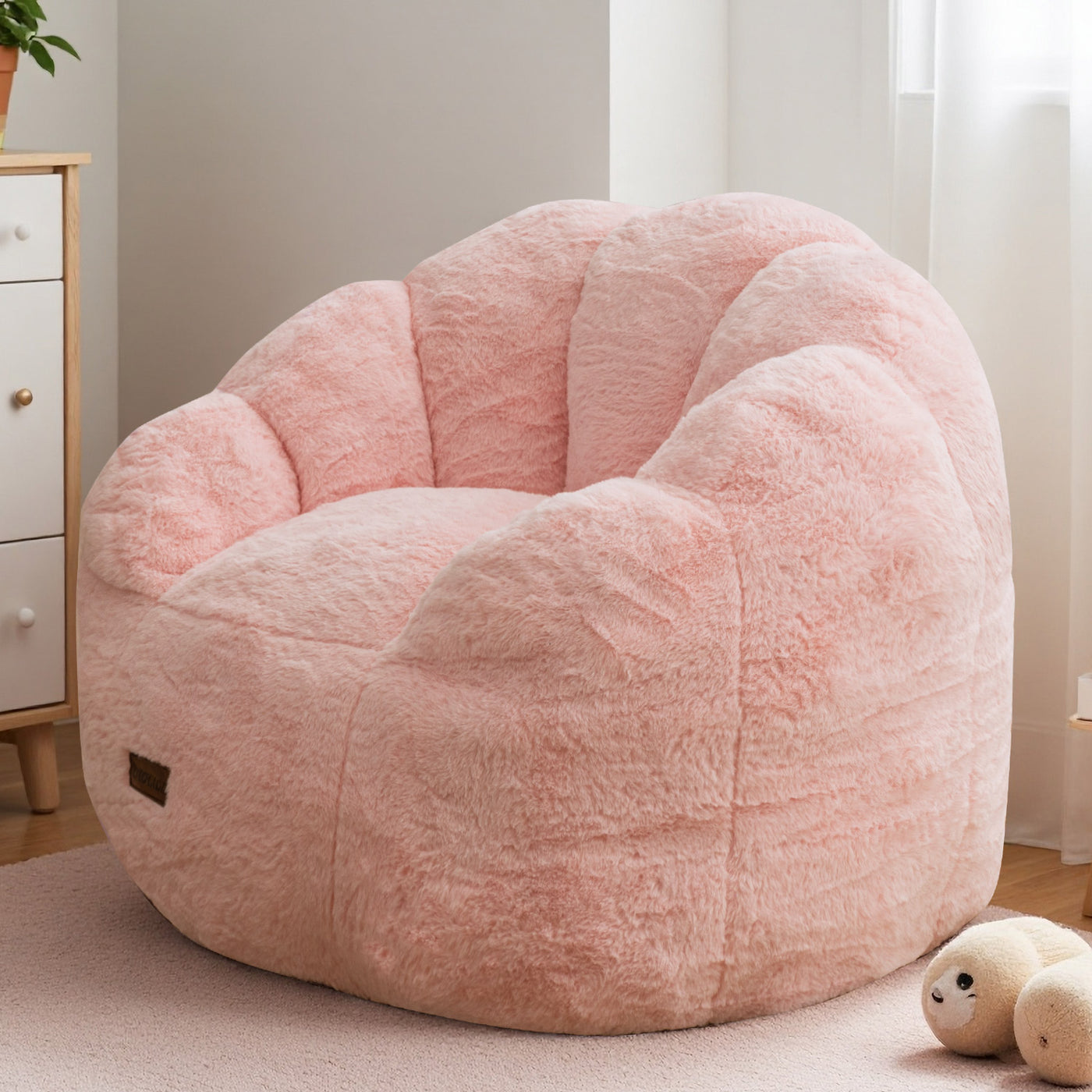 MAXYOYO Kids Bean Bag Chair, Floral Shaped Bean Bag Sofa, Plush Faux Fur Toddler Couch with Petal Backrest for Boys Girls, Stuffed Cozy Sofa for Nursery, Bedroom, Pink