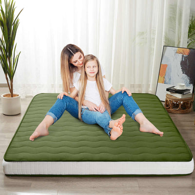 MAXYOYO 6" Extra Thick Wave Quilted Floor Futon Mattress, Topper Mattress Pad, Green