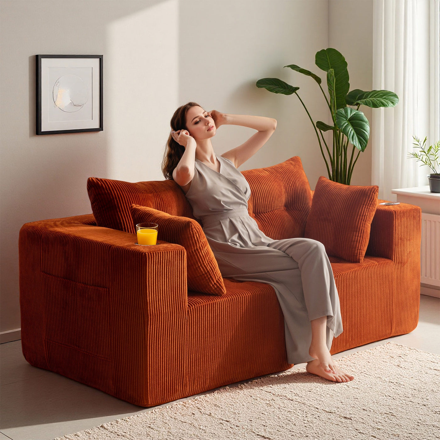 Modular Sectional Sofa Couch #color_orange