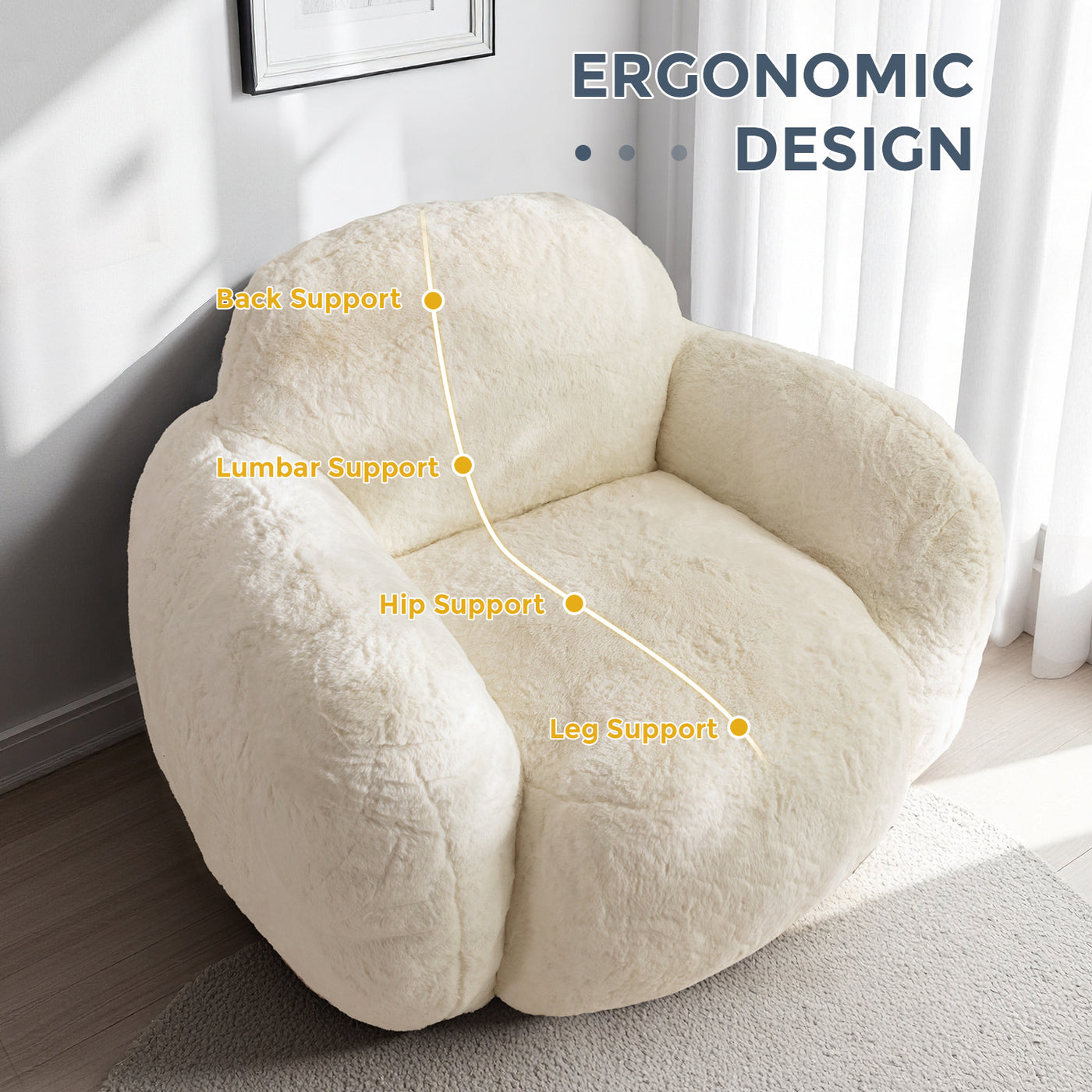MAXYOYO Pebble-Shaped Bean Bag Chair – Faux Fur Floor Sofa with Backrest & Armrests