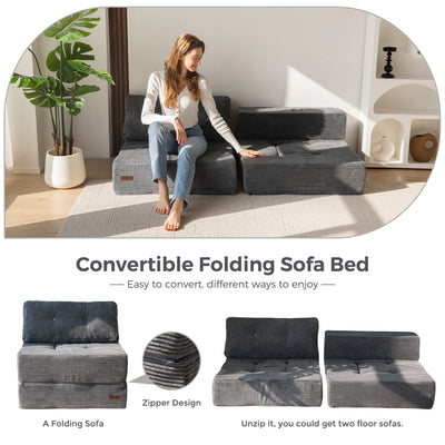 MAXYOYO Folding Sofa Bed, Convertible Sofa Bed with High-Density Support Foam for Living Room Bedroom, Dark Grey