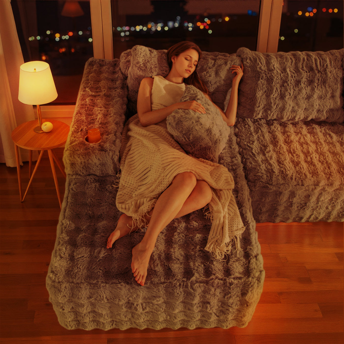 MAXYOYO Bubble 104" Modular Sectional Couch with L-Shape Chaise, Modern Boneless Couch for Living Room, Sofa in A Box