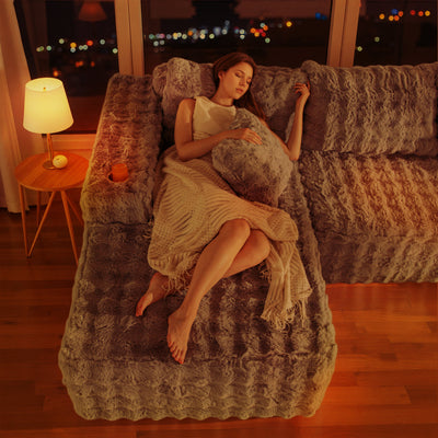 MAXYOYO Bubble 104" Modular Sectional Couch with L-Shape Chaise, Modern Boneless Couch for Living Room, Sofa in A Box