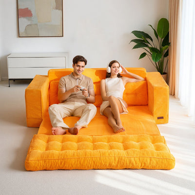 MAXYOYO 3-Seater Convertible Sofa Bed – Corded 2-in-1 Pull-Out Floor Couch with Pillows for Living Room, No Assembly