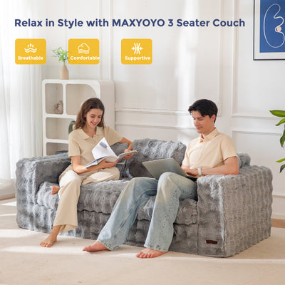 MAXYOYO 3 Seater Sofa for Living Room, Tufted Boneless Couch Bubbled Sofa Couch, Comfy Bean Bag Chair for Bedroom Apartment, No Assembly Needed