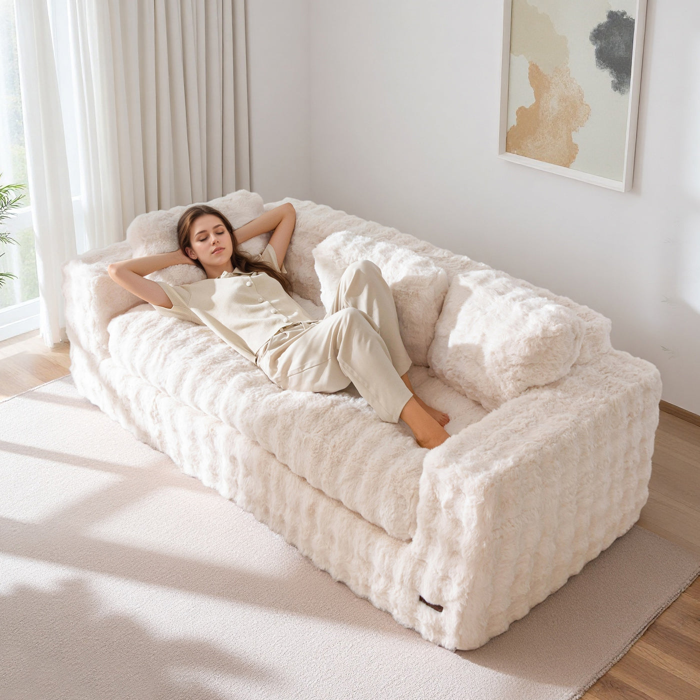 MAXYOYO 3-Seater Bubbled Bean Bag Chair – Tufted Boneless Couch for Living Room, No Assembly