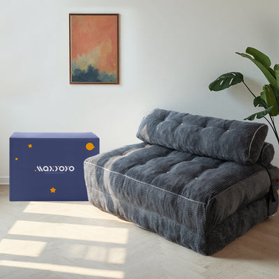 MAXYOYO Corduroy Folding Sofa Bed, Convertible Sleeper Chair with Pillow Foldable Mattress with Back Support(Double), Dark Grey