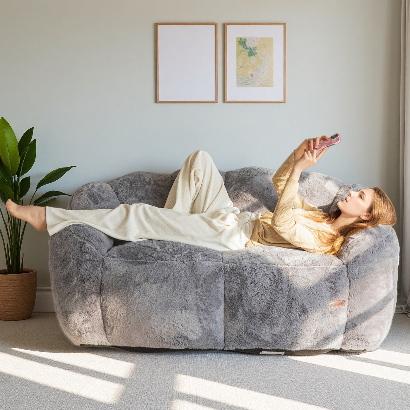 MAXYOYO Bean Bag Chair, Ultra Soft Faux Fur Loveseat Floral Petal Back Sofa for Adults, Double Size (Dark Grey)