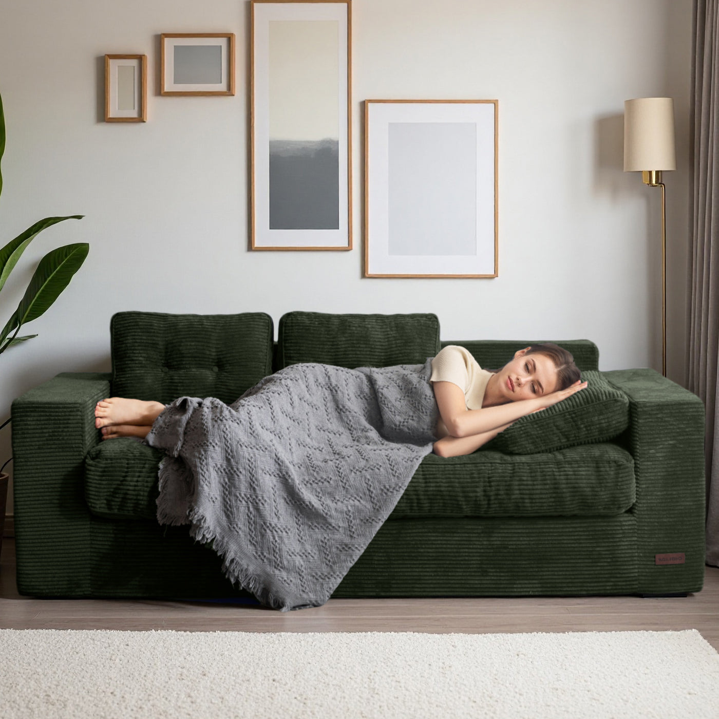 MAXYOYO 3 Seater Couch for Living Room - Boneless Couch, Sofa in A Box, No Assembly Required, Green