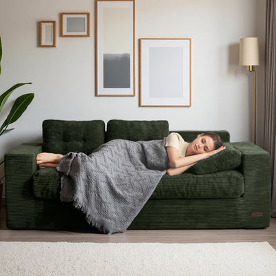 MAXYOYO 3 Seater Couch for Living Room - Boneless Couch, Sofa in A Box, No Assembly Required, Green