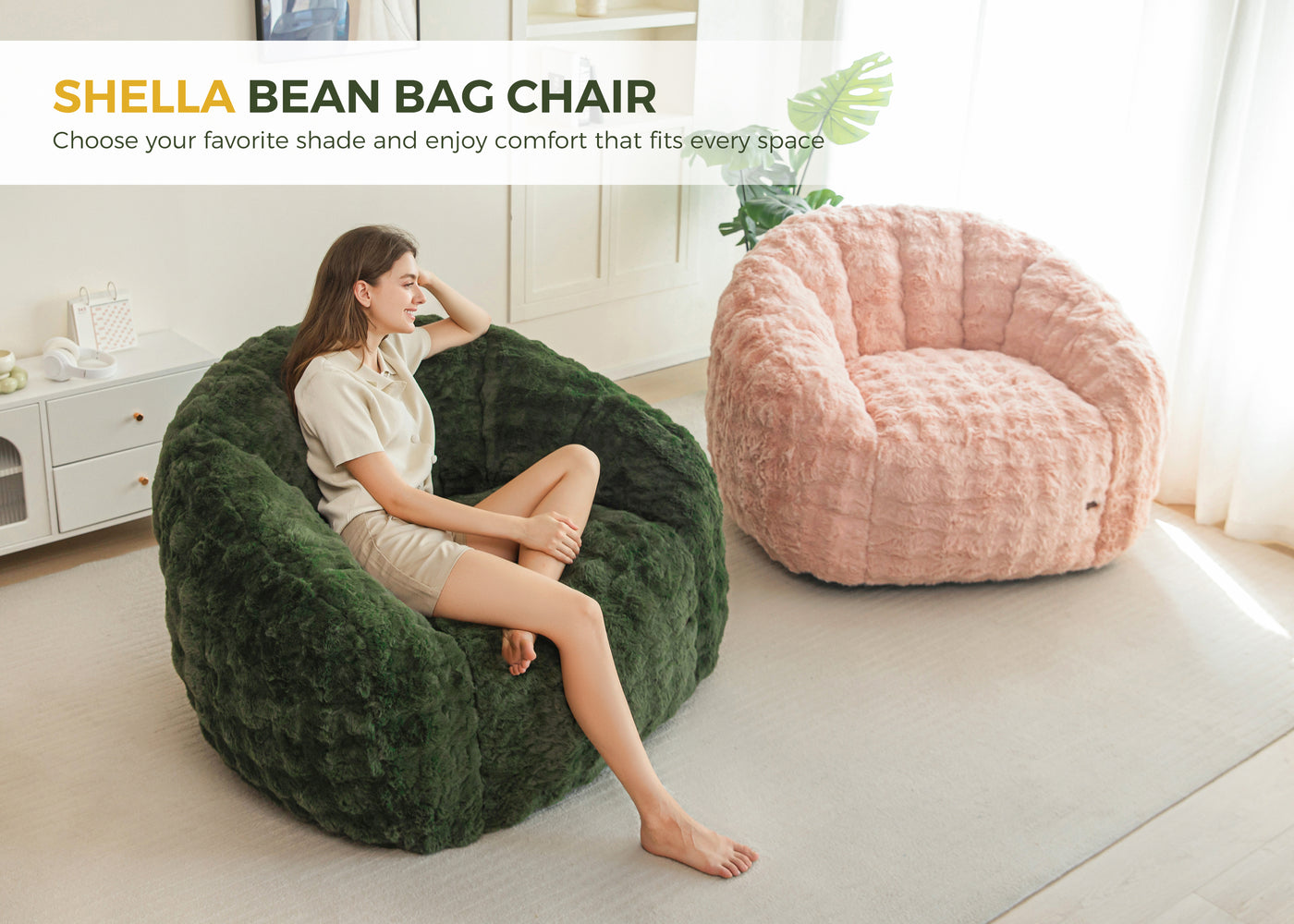 MAXYOYO Giant Bean Bag Chair for Adults, Stuffed Shell-Shaped Large Bean Bag Couch, Cozy Living Room Chair with Filler, Floor Sofa Lazy Sofa for Bedroom Living Room