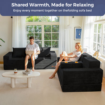 MAXYOYO Sofa Bed, 4 in 1 Foldable Floor Sofa Couch in A Box with 2 Cup Holders, Convertible 3 Seater Boneless Couch Folding Recliner Sleeper Chair for Living Room, No Assembly Required