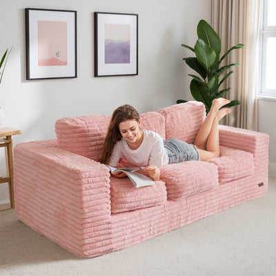 MAXYOYO 3-Seater Faux Fur Sofa – Fluffy Boneless Couch with Pillows in a Box, Faux Fur Lounge, No Assembly