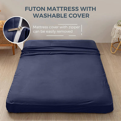MAXYOYO 8" Futon Mattress, Super Thick Square Quilting Japanese Futon Bed, Navy