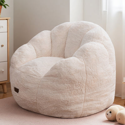MAXYOYO Kids Bean Bag Chair, Floral Shaped Bean Bag Sofa, Plush Faux Fur Toddler Couch with Petal Backrest for Boys Girls, Stuffed Cozy Sofa for Nursery, Bedroom, Beige