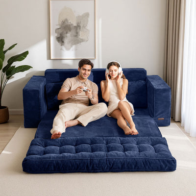 MAXYOYO 3-Seater Convertible Sofa Bed – Corded 2-in-1 Pull-Out Floor Couch with Pillows for Living Room, No Assembly