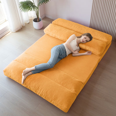 MAXYOYO Bean Bag Folding Sofa Bed, Corduroy Extra-Wide Foldable Floor Mattress, Orange
