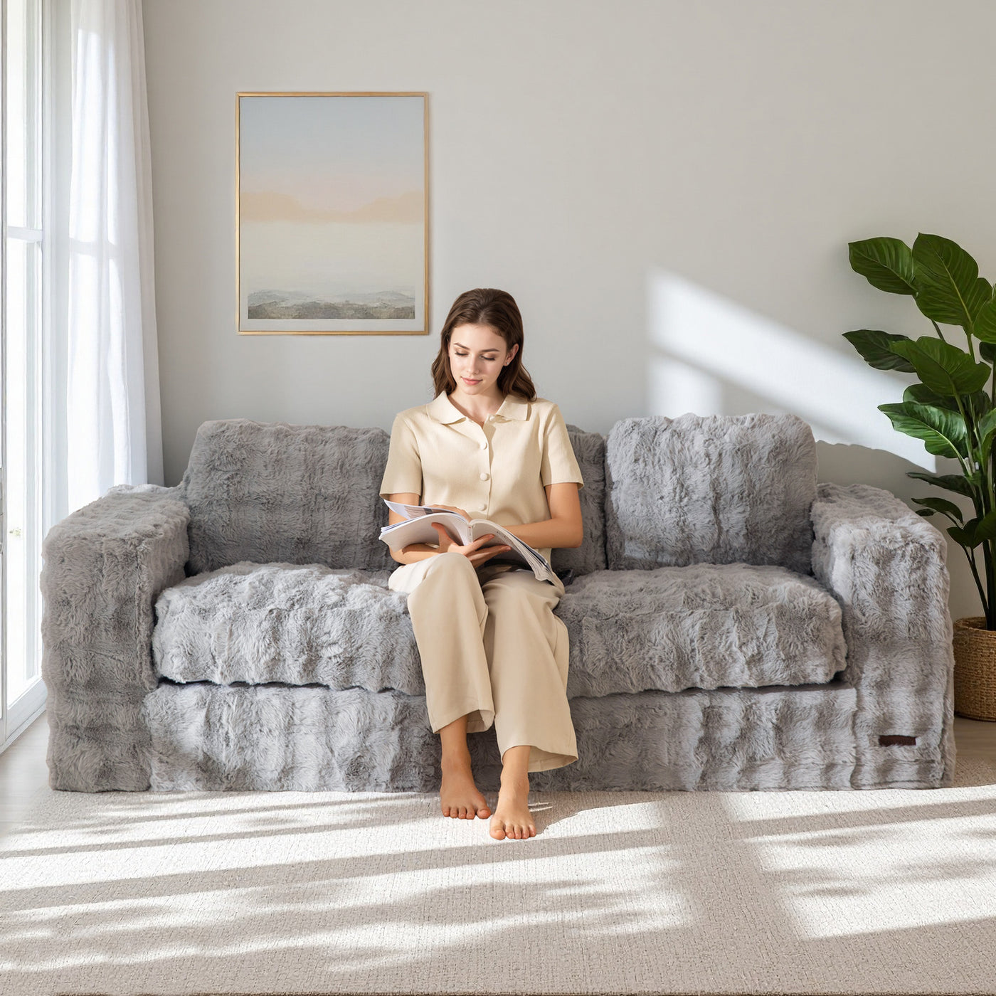 MAXYOYO 3-Seater Bubbled Bean Bag Chair – Tufted Boneless Couch for Living Room, No Assembly