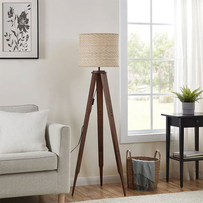 60" Wooden Tripod Floor Lamp Modern Standing Floor Lamp