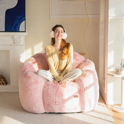 MAXYOYO Bean Bag Chair, Floral Shape Ultra Soft Faux Fur Petal Back Sofa for Adults, Single Size (Pink)