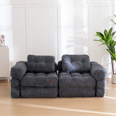 MAXYOYO Folding Sofa Bed, L-Shaped Convertible Sofa Bed with Armrest Foldable Sleeper Sofa, Dark Grey