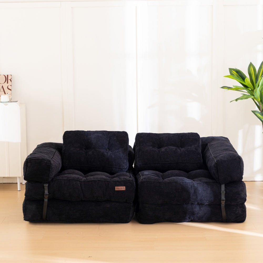 MAXYOYO Folding Sofa Bed, L-Shaped Convertible Sofa Bed with Armrest Foldable Sleeper Sofa, Black
