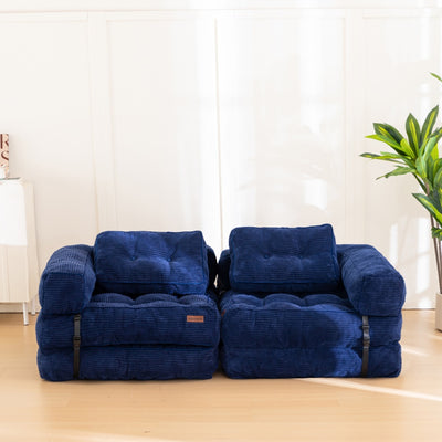 MAXYOYO Folding Sofa Bed, L-Shaped Convertible Sofa Bed with Armrest Foldable Sleeper Sofa, Navy