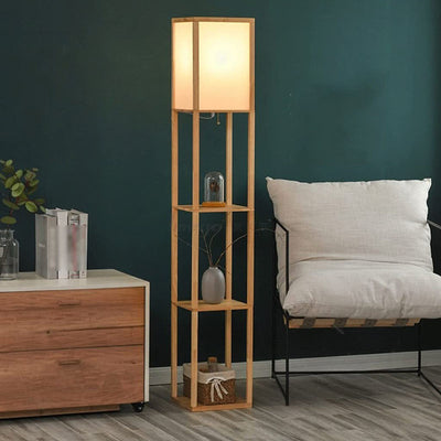 Floor Lamp with 3 Wood Display Storage Shelves