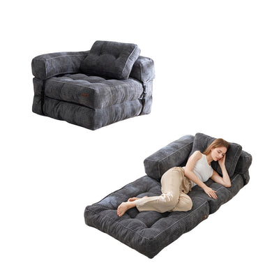 MAXYOYO Folding Sofa Bed, L-Shaped Convertible Sofa Bed with Armrest Foldable Sleeper Sofa, Dark Grey