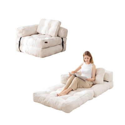 MAXYOYO Folding Sofa Bed, L-Shaped Convertible Sofa Bed with Armrest Foldable Sleeper Sofa, Beige