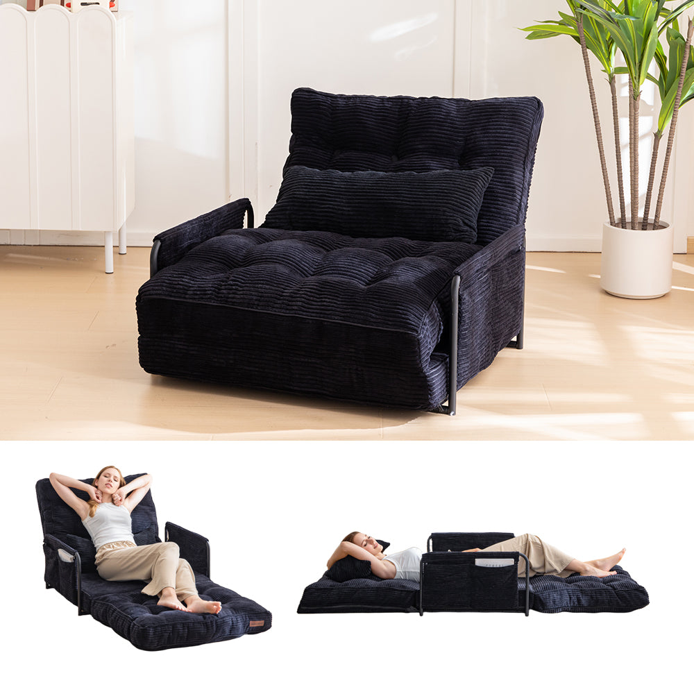 MAXYOYO Adjustable Floor Sofa Couch with Pillow, 5-Position Foldable Lazy Sofa Sleeper Bed with Armrest, Single Size, Black