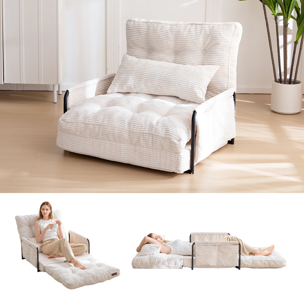 MAXYOYO Adjustable Floor Sofa Couch with Pillow, 5-Position Foldable Lazy Sofa Sleeper Bed with Armrest, Single Size, Beige