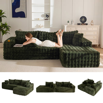 MAXYOYO 104" Modular Sectional Couch with L-Shape Chaise, Modern Boneless Couch for Living Room, Sofa in A Box, Oversized Sofa Sleeper with Deep Seat, No Assembly Required, Green