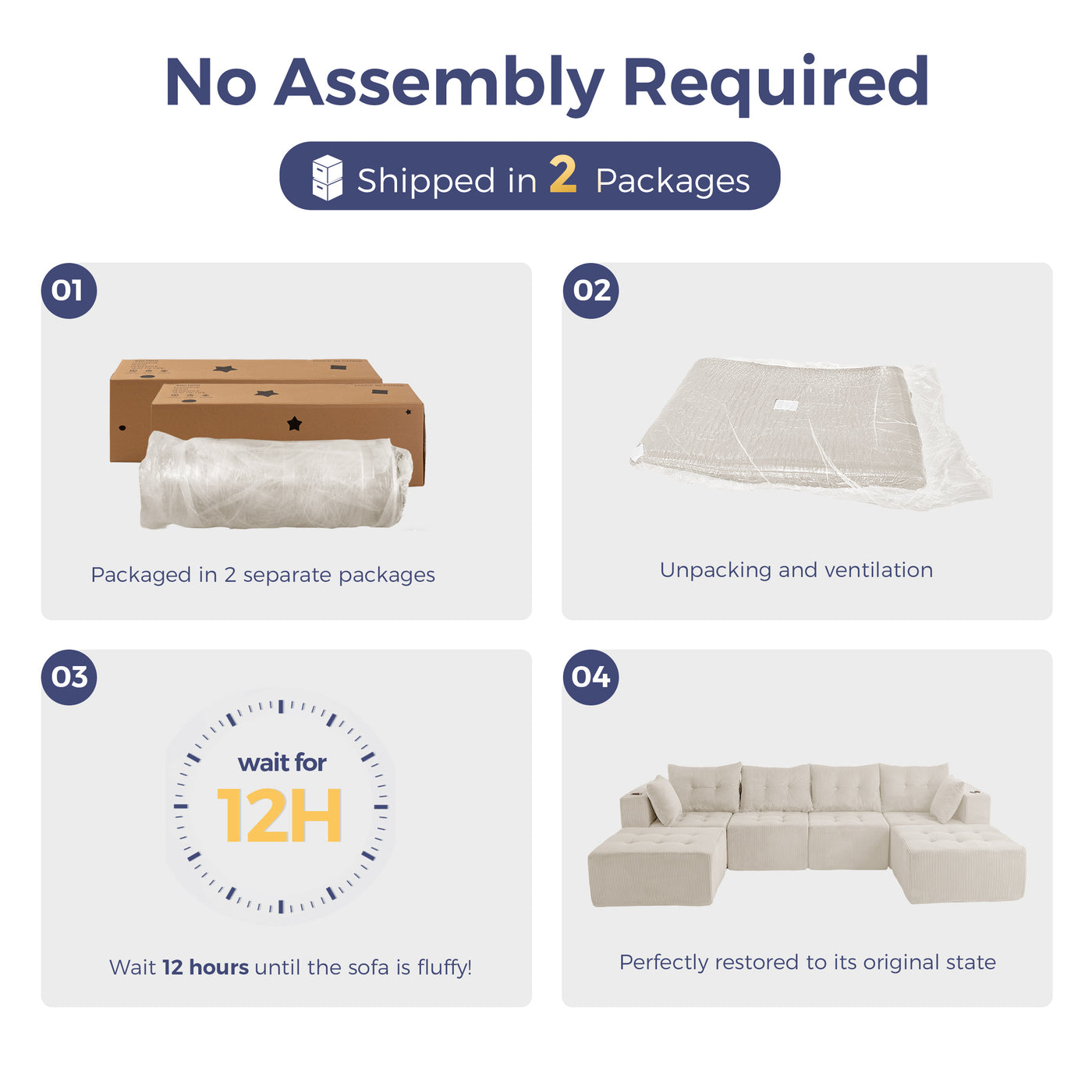 MAXYOYO Modular Sectional Sofa Couch, U Shaped Modern Cloud Couch with 2 Ottomans, Sofa in A Box, Tufted 6-Seat Boneless Sleeper Chair for Living Room, No Assembly Required, Beige