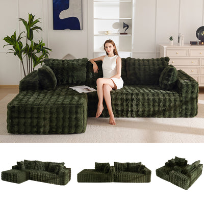 MAXYOYO 104" Modular Sectional Couch with L-Shape Chaise, Modern Boneless Couch for Living Room, Sofa in A Box, Oversized Sofa Sleeper with Deep Seat, No Assembly Required, Green