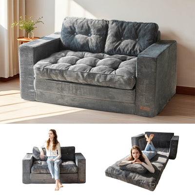 MAXYOYO Convertible Sofa Bed - Corduroy Convertible Floor Couch, Dark Grey