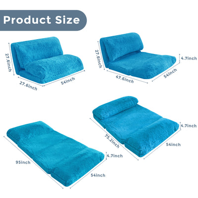 MAXYOYO Bean Bag Folding Floor Sofa Bed, Faux Fur Foam Filling Wall Couch Sleeper Chairs, Blue