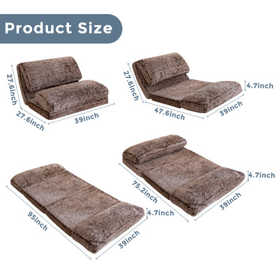 MAXYOYO Bean Bag Folding Floor Sofa Bed, Faux Fur Foam Filling Wall Couch Sleeper Chairs, Coffee