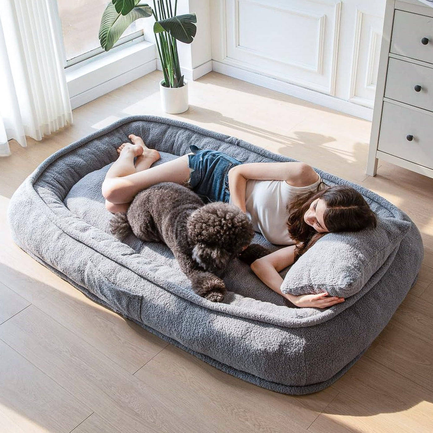MAXYOYO Human Dog Bed with Pillow, Giant Bean Bag Bed for Adults, Grey, 72.8"x45.3"x12"