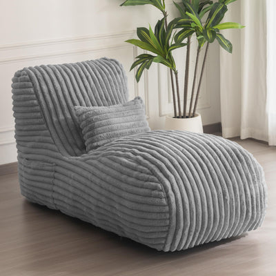 MAXYOYO Chaise Lounge with Pillow, Ergonomic Chaise Lounge Chair Indoor, Soft Fabric Velvet Floor Sofa, Fainting Couch for Bedroom Living Room, Grey