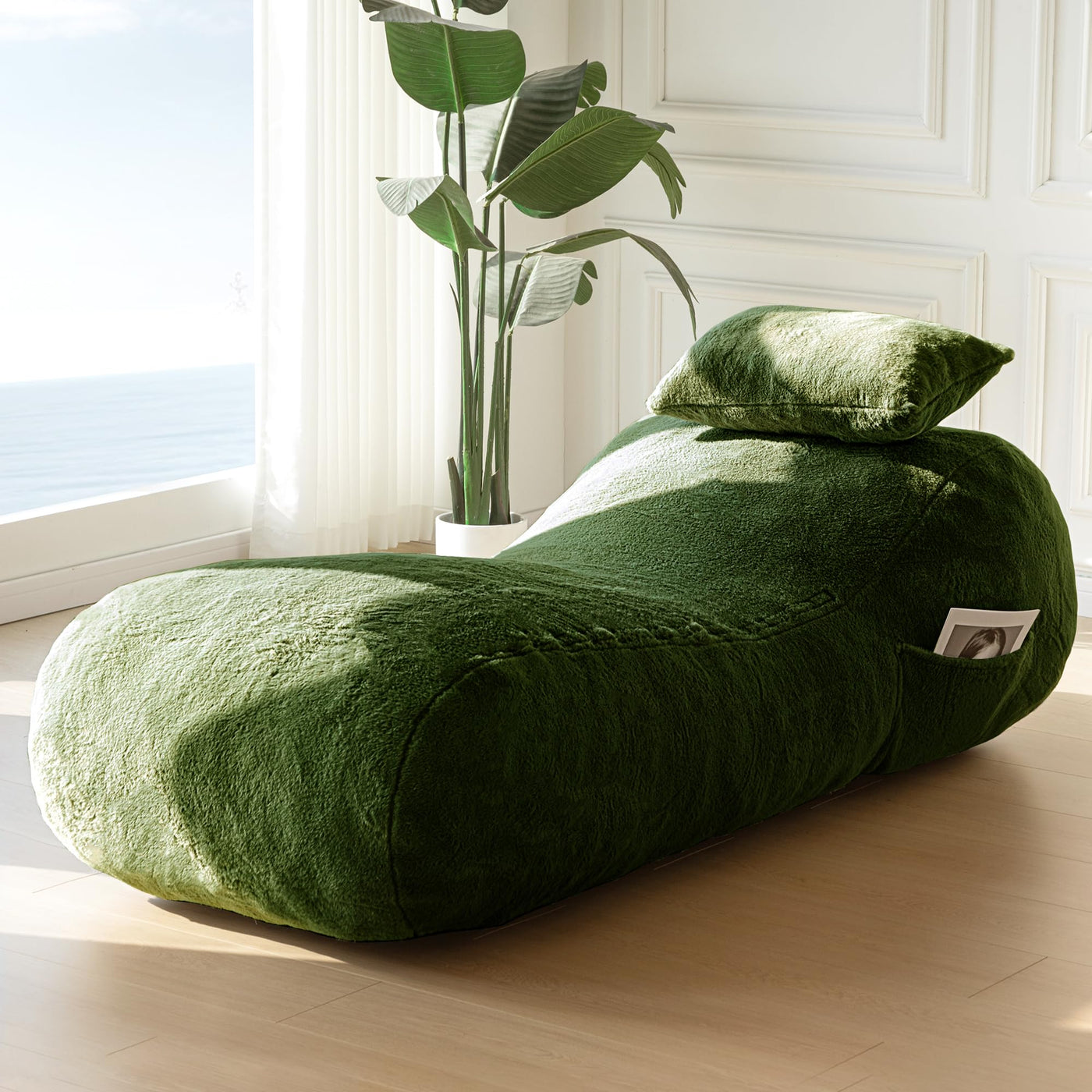 MAXYOYO Bean Bag Bed with Pillow, Chaise Lounge Chair Indoor, Green