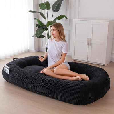 MAXYOYO Human Dog Bed, Corduroy Giant Bean Bag Dog Bed for Humans and Pets, Black