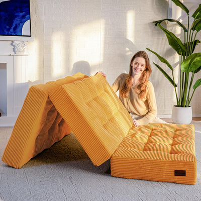 MAXYOYO Tri-Fold Mattress, 6 Inch Tufted Folding Mattress Full Foam Bed with Corded Fabric, Orange