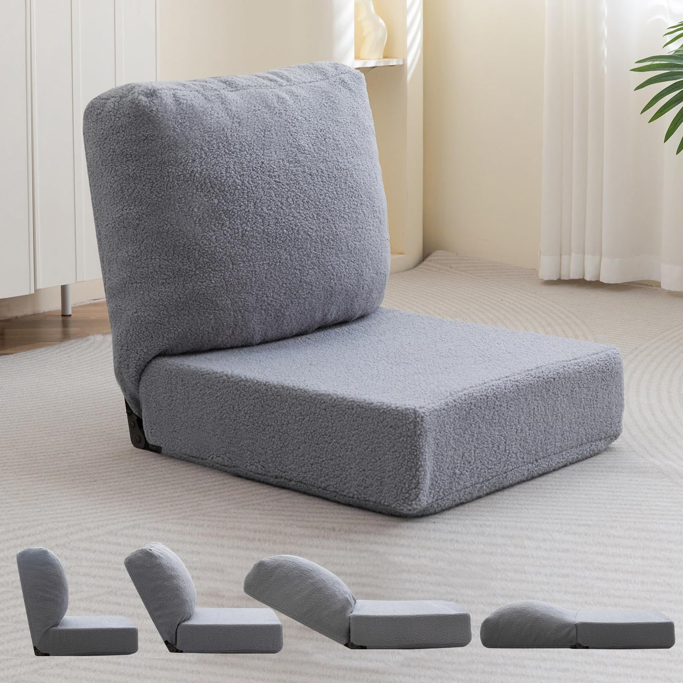 MAXYOYO Floor Chair with Adjustable Back Support, Floor Meditation Chair, Grey