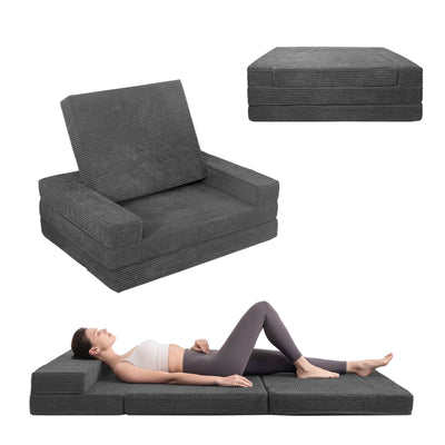 MAXYOYO Multifunctional Folding Sofa Bed, Portable Foldable Sleeper Sofa Floor Couch Futon Mattress for Guest Room, Dark Grey