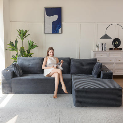 MAXYOYO 110" Modular Sectional Couch with L-Shape Chaise, Modern Couch for Living Room, Sofa in A Box, Upholstered Sofa Sleeper with Deep Seat, No Assembly Required, 2 Packages Included, Dark Grey