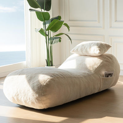 MAXYOYO Bean Bag Longer Chair with Pillow, Biomechanical Floor Chair Lounger, Beige